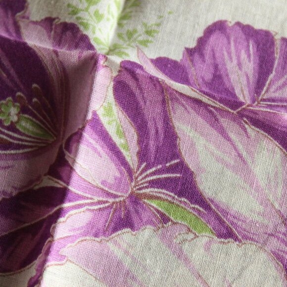 Vintage 1950s Handkerchief, Iris Purple Flower Print Cotton Hankie - Picture 11 of 15